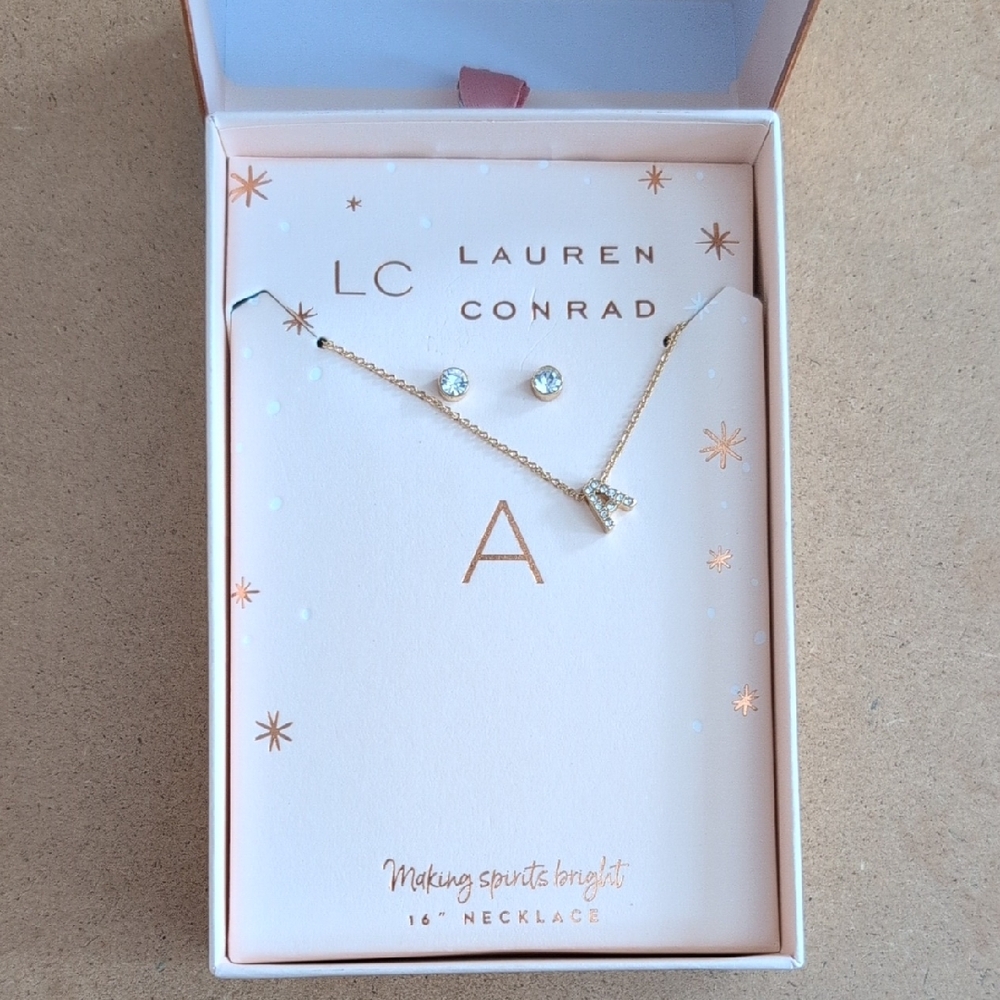 LC Lauren Conrad Gold Initial "A" Necklace Jewelry Box Set